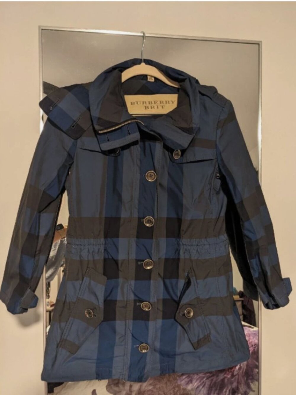 Burberry Brit Women’s Blue Plaid Hooded Jacket XS FRA 34 / 165/76A